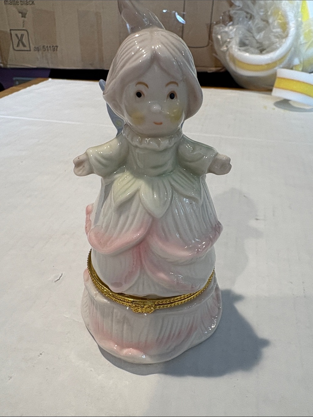 Porcelain Fairy Trinket Box in Pink and White - Unbranded